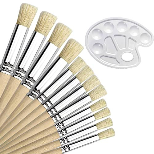 GZjiyu 12 Stücke Stupfpinsel Schablonierpinsel, Holz Stencil Brush für Acrylfarbe Holz Ölmalerei Aquarellmalerei DIY Schablonenprojekt