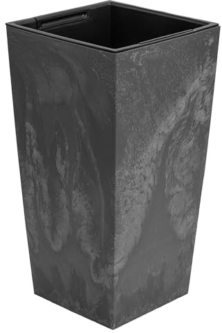 botle Fioriera 49 L con inserto 25 L effetto cemento H 610 mm vaso da fiori plastica Vaso quadrato in cemento struttura grigio Marengo, per interni ed esterni, giardino, patio, soggiorno, terrazza