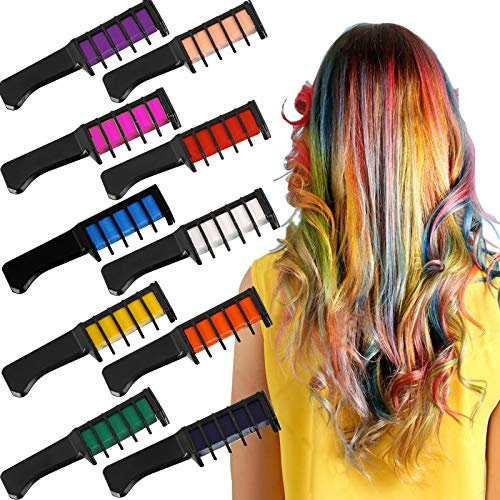 Hair Chalk for Girls, Jiasoval 10 Colors Temporary HairChalk Comb, Non-Toxic Washable Hair Chalk Pens Set for Festival, Carnival, Party, Christmas, Halloween, Birthday, DIY Perfect Gifts for Kids