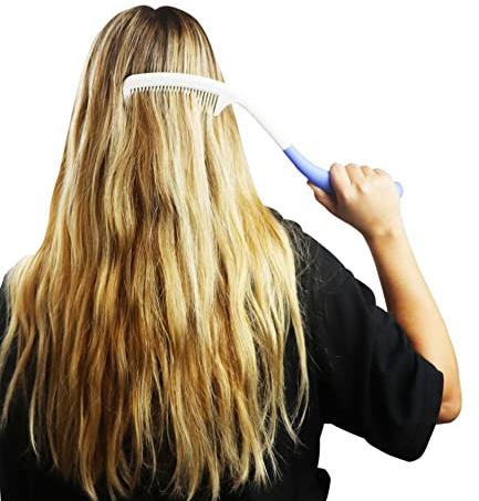 KMINA Haarkamm mit langem Griff, ergonomischer Stiel für Senioren (1 Stück) | Hilfsmittel bei Arthrose und eingeschränkter Schulterbewegung, Erreicht den Hinterkopf, Rutschfester Gummi, 380 mm