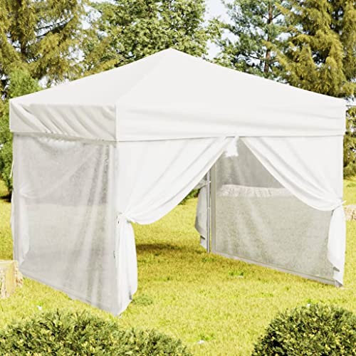 HOMIUSE Partyzelt Faltbar mit Seitenwänden Pavillon Faltpavillon Grillpavillon Faltbar Verkaufsstand Gartenpavillon Gartenlaube Party Zelt Groß Faltzelt Pavillion Klappbar Weiß 3x3 m