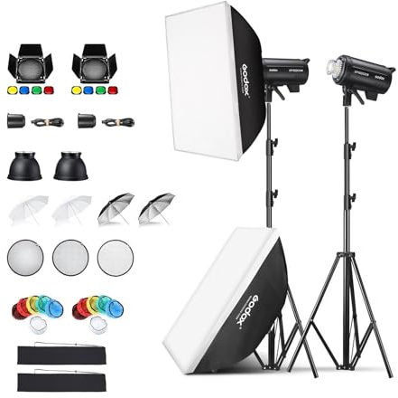 Godox 2 Pack DP600III-V DP600IIIV 1200Ws Photo Speedlite Studio Flash Strobe Monolight Bowens Mount Kit for Studio Shooting with Softbox,Light Stand,Barn Door Kit,Reflector