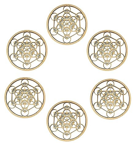 Dessous de Verre en Bois ou plexigglass 10 cm en Lot de 2, 4, 6 Fleurs de Vie, Arbre de Vie, Métatron, Lotus, Main de Fatma, Om ou Aum, décoration spirituelle
