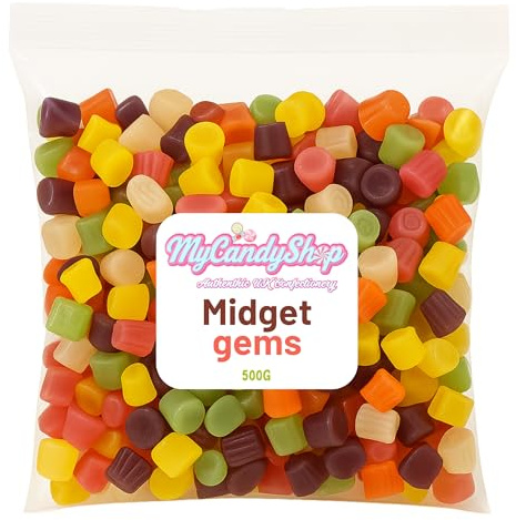 Midget Gems Retro Sweets 500g - Traditional British Mini Gems - Chewy Fruit Flavoured - Classic Pick & Mix Sweets