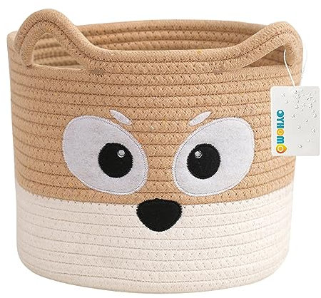 OYHOMO Baby Aufbewahrungskorb Tier Korb Geflochten Baumwollseil Korb Dekorativ für Kinderzimmer, Organisation von Kleidung, Spielzeug, Windeln, 25 x 20 cm, Khaki
