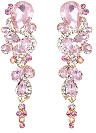 Clearine Mujer boda novia bohemia boho nupcial Multi lágrima cristal araña larga gota pendientes colgantes rosa tono oro, Cristal