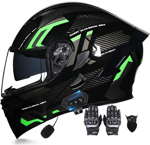 Letetexi Casques Moto Modulable avec Anti-buée Double Visière Casque Scooter Racing avec Gants et Masque Casque Motocross Intégraux Homologué ECE Bluetooth Homme Femme S~XXL