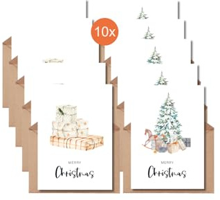 The Life Barn 10x Weihnachtskarten Set Karten mit Umschlag Weihnachten, Weihnachtspost