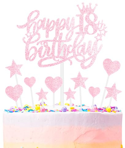 mciskin Pink Happy 18th Birthday Cake Toppers for Cake, Girls 18th Birthday Decorations,Personalised Cake Toppers for Girls,Glitter 18 Cake Topper Pink Cupcake Topper for Party Cake Decoration