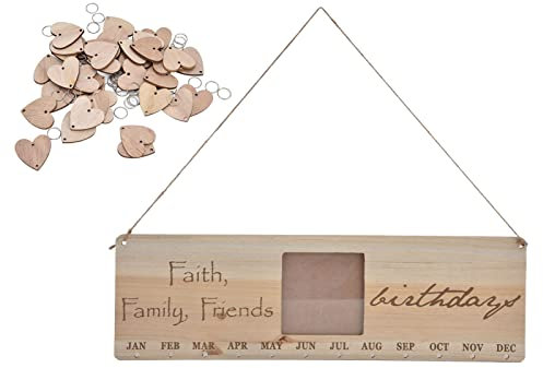 HERCHR Holz-Familien-Geburtstags-Erinnerungskalender, Wandbehang, Holz-Geburtstagskalender, Mehrzweck-Holz-DIY-Kalender Für Geschenke, Dekoration