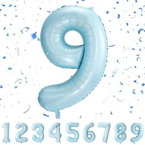 balloon Geburtstag zahlen Blau luftballon 9 jahre | Folienballon 9 - Folienballon in 40Geburtstagsdeko - Ballon Zahl Deko Geburtstag - fliegt mit Helium