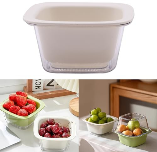 Colador de cocina, cuenco de frutas y verduras, cesta de lavado 2 en 1, pequeña cesta de plástico de doble capa para pasta, espaguetis, bayas, ensaladas, adecuado para camping, uso doméstico, blanco