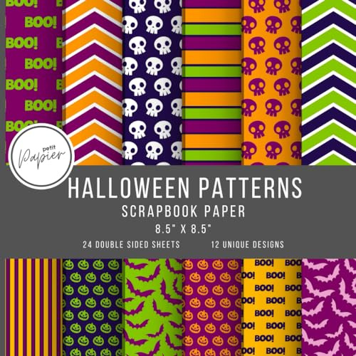 Halloween patterns scrapbook paper: 24 Double Sided Sheets, 12 Designs, 8.5 x 8.5. Ideal For Scrapbooking, Origami & Other Crafts
