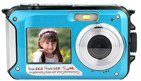 nmbhus Fotocamera Digitale Subacquea da 10 Piedi Videocamera Fotografica Impermeabile IP68 Estiva 48MP 2.7K Telecamere D'azione con Autoscatto A Doppio Schermo(No TF Card,Blue)