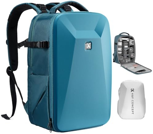 K&F CONCEPT Camera Backpack,Hardshell DSLR Photography Camera Bag with 15-15.6 Inch Laptop Compartment Waterproof Camera Case Compatible for Canon/Nikon/Sony/DJI Mavic Drone (Blue)