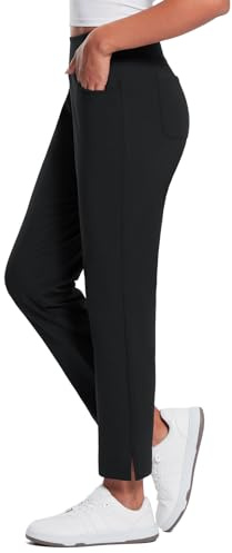 BALEAF Pantalones de golf para mujer, elásticos, de secado rápido, ligeros, con bolsillo con cremallera, transpirables, Forro polar de invierno negro, M