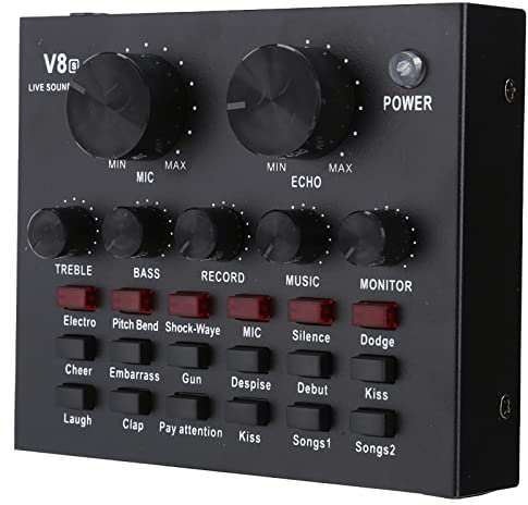 External Sound Card, USB V8 Live External Sound Mixer Board, Voice Changer Sound Card with Multiple Sound Effects for Live Recording Home KTV Voice Chat Multifunction Computer