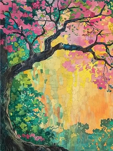 Landschaft Malen Nach Zahlen Erwachsene Bastelset, Paint by Numbers Baum Malen Nach Zahlen Anfänger, DIY Ölgemälde Leinwand Set mit 3 Set Pinsels und Farbe, Zimmer Deko 25x50 cm, Geschenk für Frauen