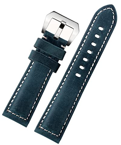 Svapo 20mm 22 mm 24 mm 26 mm echter Leder Retro Man Uhrenband für Panerai PAM111 441 Kaufmanns -Wachband -Handgelenksgurt(Blue silver,20mm)
