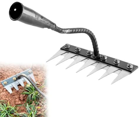 Râteau de jardin en acier au carbone 5/6/7/8 râteau de jardin en métal très résistant, râteau en fer pour jardinage et désherbage, râteau à main pour déchaumage