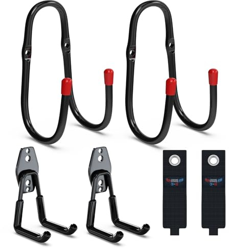 3-H Schlauchhalter 6er-Set,Wandhalterung für Staubsauger & Schlauch,Schwarz | Schwerlast Doppelhaken aus Stahl, inkl. Aufbewahrungsgurt. Ideal für Garage, Werkstatt & Garten. Rostfrei & stabil