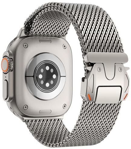 Fullife Ersatzarmband Kompatibel mit Apple Watch Milanese Armband 49mm 46mm 45mm 44mm 42mm(Serie 3 2 1),Metall Edelstahl Armbänder für iWatch Ultra 3 2 1,Series 11 10 9 8 7 6 SE 5 4 3 2 1,Titanium