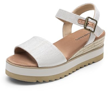 DREAM PAIRS Espadrilla-sandaler för kvinnor med öppet tåparti, eleganta platåsandaler att glida in i, Naturduk, 36.5 EU