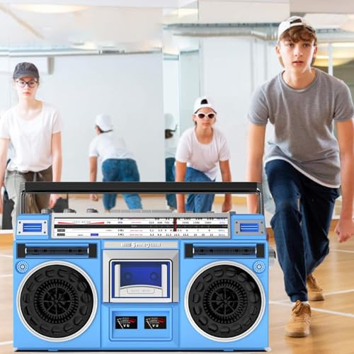 Radio con reproductor de casete retro, Boombox con reproductor de CD retro estilo clásico de los años 80, Boombox con casete AM/FM, parlantes estéreo incorporados, reproductor de CD entrada SD/USB