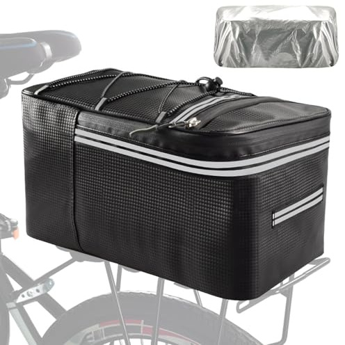 Kytpyi Fahrradtasche, Fahrradtaschen für Gepäckträger, 12L Hohe Kapazität Fahradtasche mit Regenschutz Griff Reflexband, wasserdichte Fahrradtasche Gepäckträger für MTB Elektrofahrrad (Schwarz)