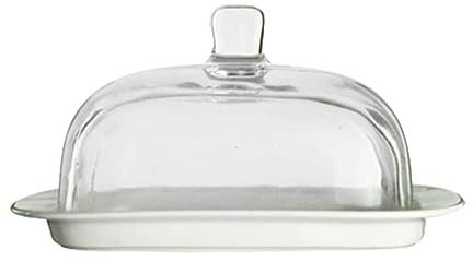 Mantequera con base de cerámica y tapa de vidrio, para mantequilla, tapa para queso, tapa para postres, cajón para verduras de cocina, mantequera para el hogar, almacenamiento multiusos de mantequilla