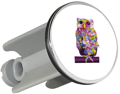 Huuraa Waschbeckenstöpsel Eule Colorful Geschenk | Universal Stopfen 4cm höhenverstellbar Abflussstopfen Geschenkidee Stöpsel mit Motiv für das Waschbecken