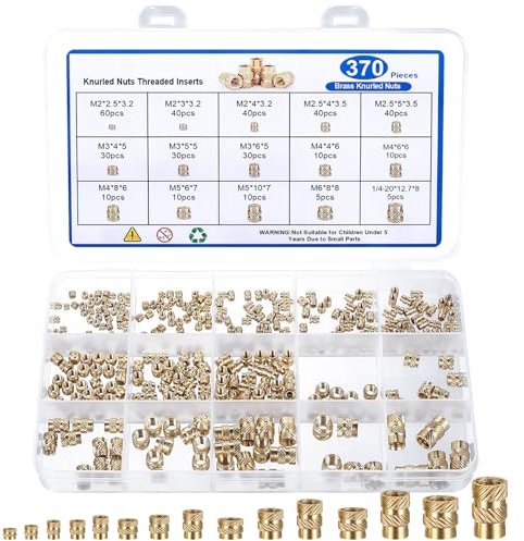Inserto filettato, 370 dadi zigrinati M2 M2,5 M3 M4 M5 M6 & 1/4-20, per stampante 3D in ottone, boccole filettate per parti in plastica 3D