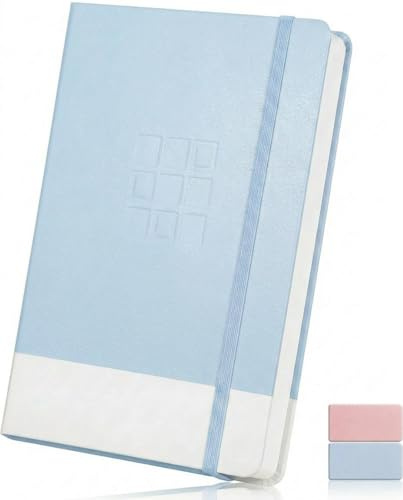 AETHER A5 anteckningsbok linjerad, 256 sidor journal anteckningsbok 13 x 21,5 cm 120 GSM tjockt papper, A5 inbundna anteckningsböcker med elastisk ficka och 2 bokmärke för män arbete, kontor, skriva