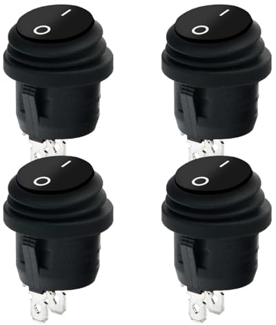 Powice 4X Wasserdichter Kippschalter 12V,Runder Selbstsichernder 2 Poliger Schalter 12V,Schalter 6A/12V/4V/110V/230V Geeignet für den Einbau in Häusern, Autos und Elektrischen Geräten(Schwarz)