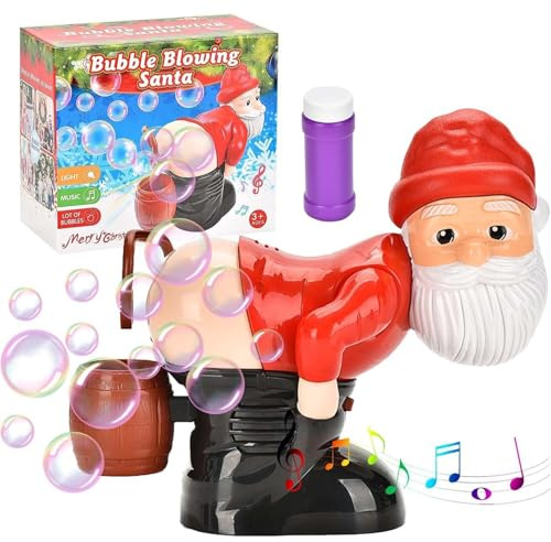 Weihnachten Santa Bubble Fart Blower, Automatische Weihnachtsmann Seifenblasen mit Licht & Musik, Lustige Bubble Blowing Santa Seifenblasenmaschine Spielzeug für Kinder,Weihnachten,Party