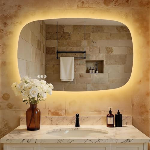 S'AFIELINA Miroir Lumineux Salle de Bain 60x95 cm LED Rétroéclairé | Sans Cadre avec Éclairage, Interrupteur Tactile, 3 Couleurs Réglables, Mémoire, IP44, Installation Horizontale ou Verticale