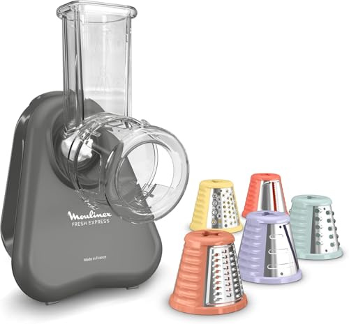 Moulinex Fresh Express, Tritaverdure Elettrico 4 in 1, Sistema per Servire Direttamente, Facile da Pulire e Riporre, Colore Grigio, DK855H