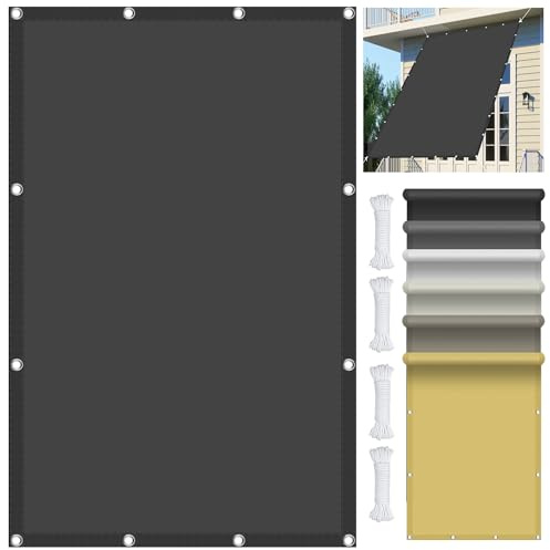 Toldo impermeable personalizado de 1,5 x 5 m con ojales, 98% de protección UV, incluye cuerdas de montaje, ideal para jardín y patio, color gris oscuro, ajuste a medida