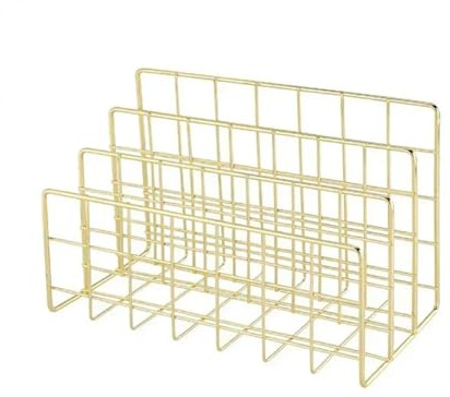 Cesta organizadora de libros de metal, cesta de almacenamiento minimalista, soporte for artículos diversos de escritorio de oficina, estante for periódicos de oro rosa(C big No box)
