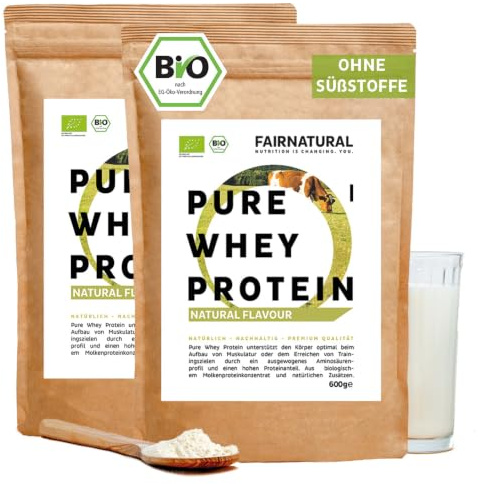 BIO WHEY Protein-Pulver Neutral ohne Chemie [Regional aus Deutschland] - Eiweiß-Pulver ohne Süßungsmittel für Shakes & als Low-Carb Backprotein - 1,2KG (2x600g), Molkenprotein ohne Soja & Zucker