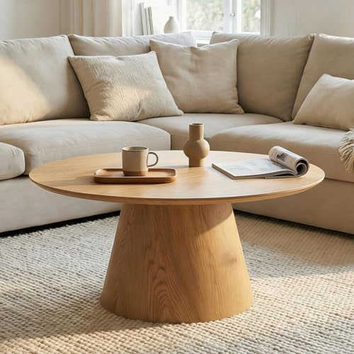 IDIMEX RUDA Couchtisch rund 85 cm, Eiche Finish- Moderner Wohnzimmertisch in Holzoptik, runder Sofatisch MDF, Design Loungetisch, Ablagetisch für Wohnzimmer