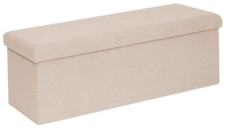 Bonlife Sitzhocker Sitzwürfel mit Stauraum, Faltbare Sitzbank, Fleece Fußbank Truhen Aufbewahrungsbox, Beige,110x38x38cm