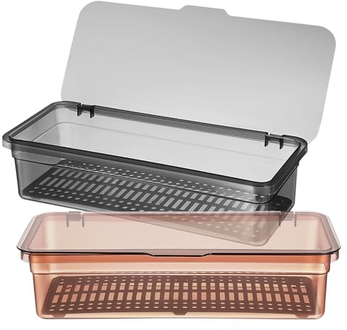 Didiseaon Cutlery Box with Lid: 2pcs Utensil Holder with Drain Board Utensil Caddy Silverware Organizer Tray Kitchen Silverware Drawer Organizer with Lid Countertop Cabinet Storage Containers