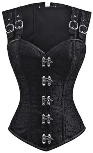 HUWOYG Damkorsett med axelband, överbröstbustier, blommig jacquard-gotisk korsett-topp för fitnessträning, svart, L