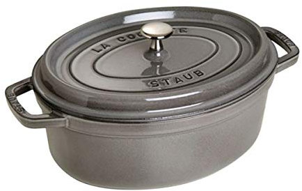 Casseruola ovale in ghisa per induzione colore grigio con maniglie e coperchio di Staub, diametro 270 mm