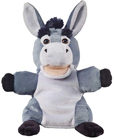 Bauer Spielwaren Theatrello Handpuppe Esel: Kuscheltier für Puppentheater und Lernspiele, waschbar, grau (11845)