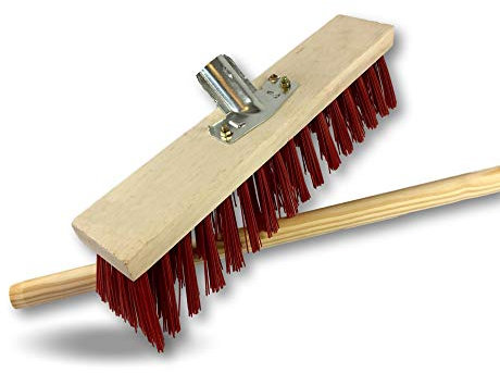 Balai de cantonnier manché | Lot de 10 | Longueur 40 cm | Piste Extérieur | Garnissage Brosse PVC Rouge | Douille métal boulonnée Ø 28 mm | Manche Bois 1,40 mètre | Kibros 2641BMx10