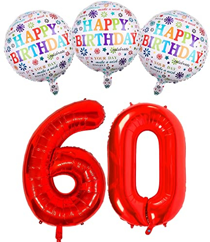 DIWULI Geburtstagsdeko 60 Jahre - Rote Zahl 60 Deko Set