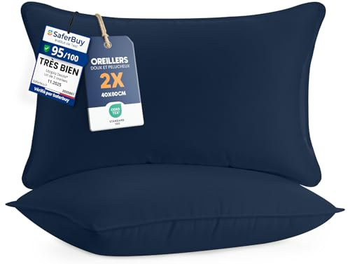 Utopia Bedding Cuscini Letto (Set di 2), 40 x 80 cm Guanciali Letto Coppia, 3D Fibra di Poliestere (Blu Navy)