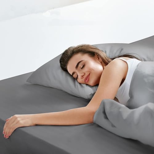 LuxClub King Fitted Sheet Bedding with 40cm Depth, Extra Deep Soft Cooling Bed Sheets Microfiber Fabric Ease Care Soft & Comfortable Fade Resistant - Grey, King